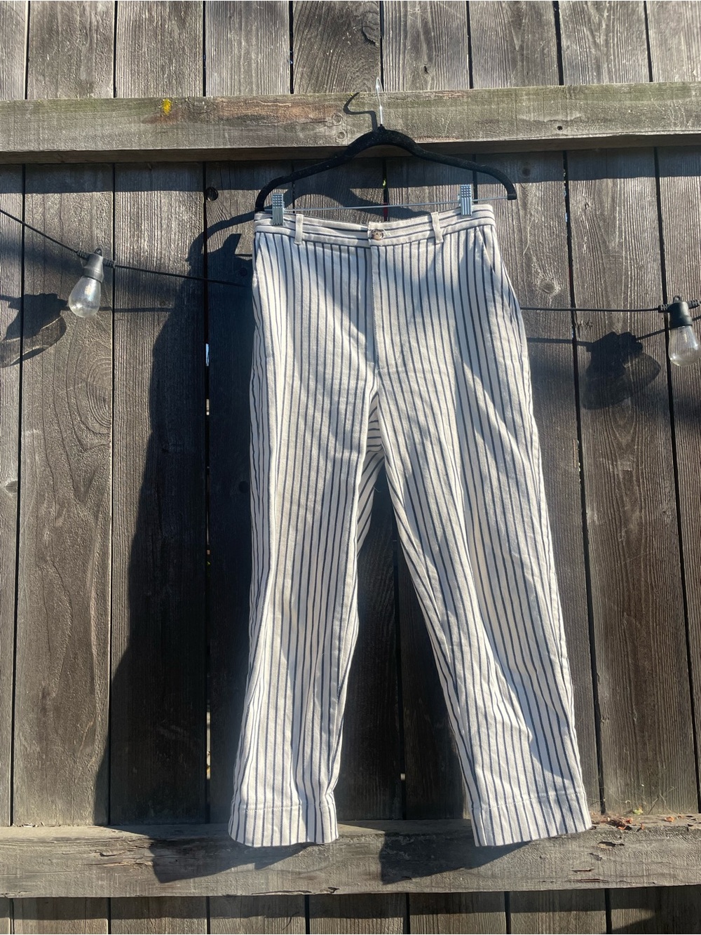 Madewell White Pants with Navy Pinstripes